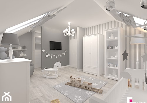 Dom w Kępie Okrzewskiej - Duży biały szary pokój dziecka dla niemowlaka dla chłopca dla dziewczynki, styl tradycyjny - zdjęcie od CUBE Interior Design