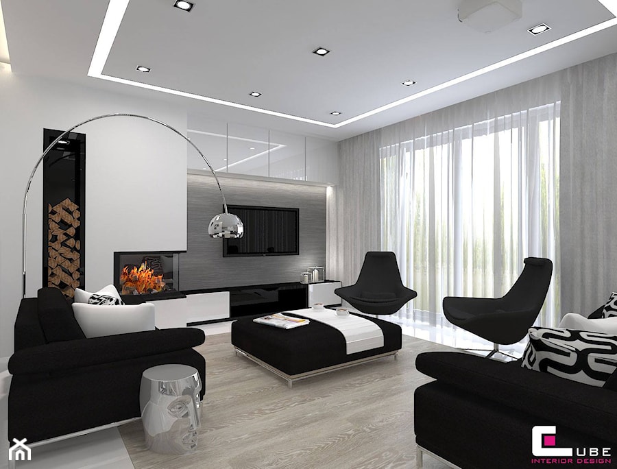 Dom w Lipkowie - Średni biały salon, styl nowoczesny - zdjęcie od CUBE Interior Design