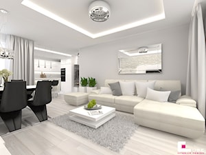 Projekt mieszkania w Siedlcach - Średni biały salon z kuchnią z jadalnią, styl nowoczesny - zdjęcie od CUBE Interior Design