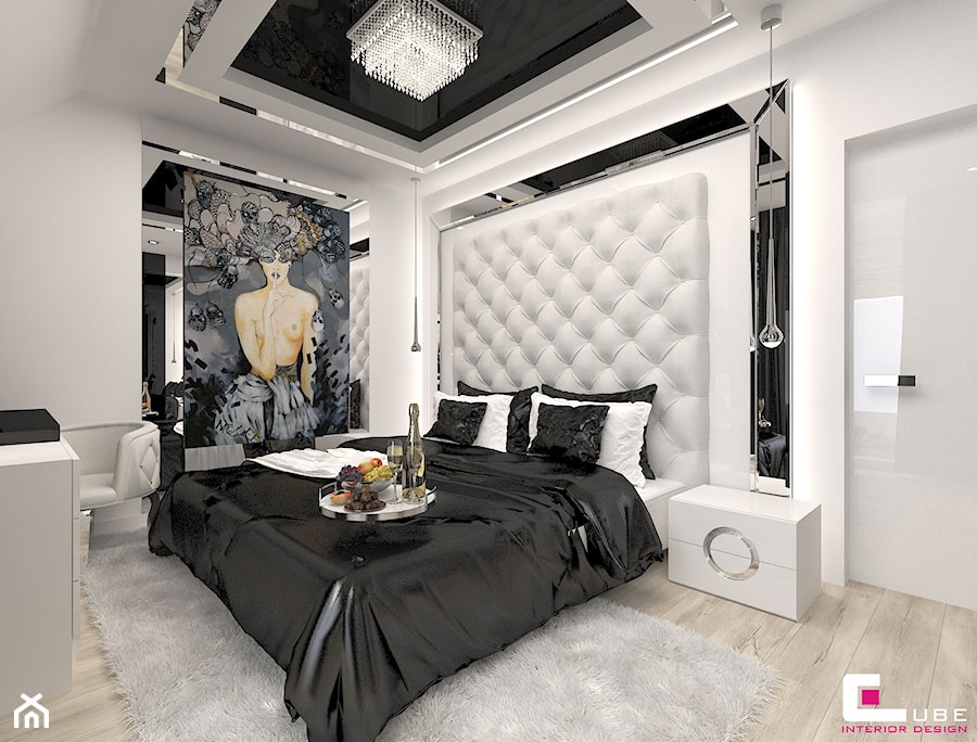 Dom w Elblągu - Średnia biała sypialnia, styl glamour - zdjęcie od CUBE Interior Design