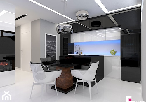 Mieszkanie w Nowej Woli pod Warszawą - Średnia otwarta biała szara z zabudowaną lodówką kuchnia jednorzędowa z wyspą lub półwyspem, styl nowoczesny - zdjęcie od CUBE Interior Design