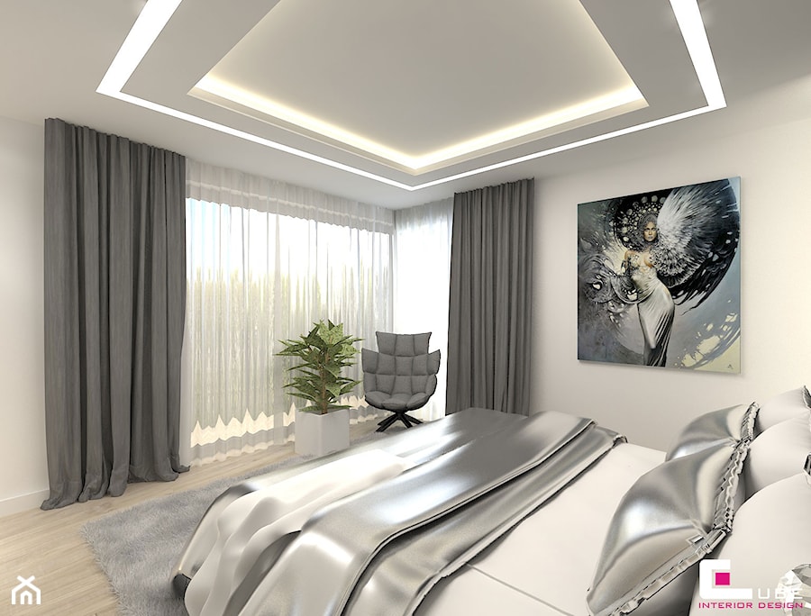 DOM W KOBYŁCE - Średnia biała sypialnia z balkonem / tarasem, styl nowoczesny - zdjęcie od CUBE Interior Design