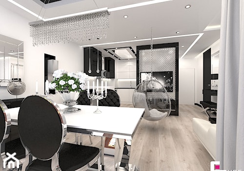 Mieszkanie w Trójmieście - Średnia szara jadalnia w salonie w kuchni, styl glamour - zdjęcie od CUBE Interior Design