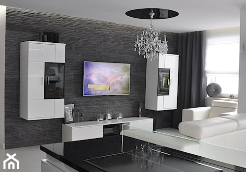 Średni biały salon z kuchnią, styl glamour - zdjęcie od CUBE Interior Design