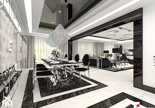 Projekt wnętrz domu w Chojnowie - Duża biała jadalnia jako osobne pomieszczenie, styl glamour - zdjęcie od CUBE Interior Design