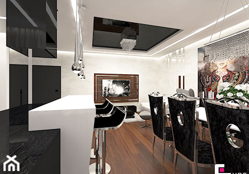 Mieszkanie w Warszawie - Średnia biała jadalnia w salonie, styl glamour - zdjęcie od CUBE Interior Design