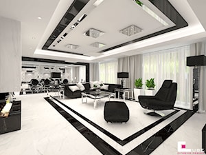 Projekt wnętrz domu w Chojnowie - Duży biały salon z jadalnią, styl glamour - zdjęcie od CUBE Interior Design