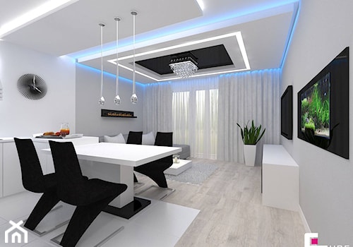 Mieszkanie w Mińsku Mazowieckim 70 m2 - Średnia biała szara jadalnia w salonie, styl nowoczesny - zdjęcie od CUBE Interior Design