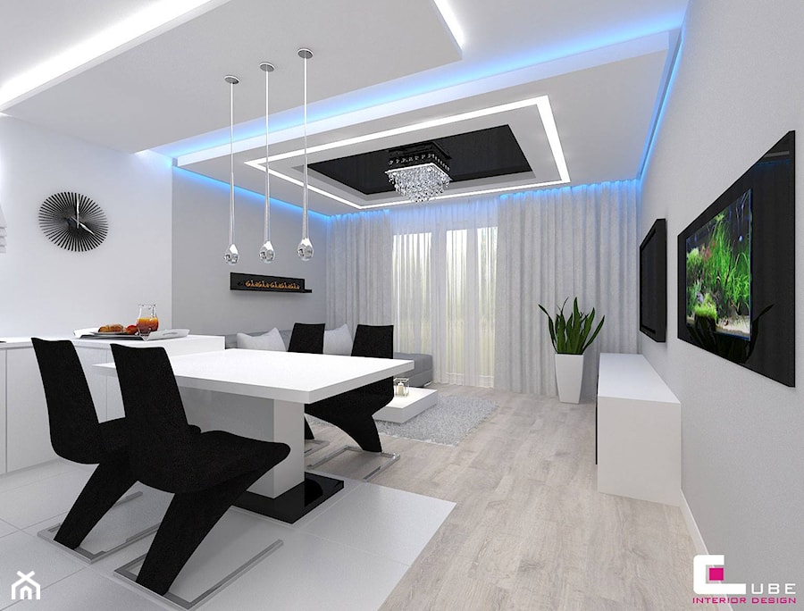 Mieszkanie w Mińsku Mazowieckim 70 m2 - Średnia biała szara jadalnia w salonie, styl nowoczesny - zdjęcie od CUBE Interior Design