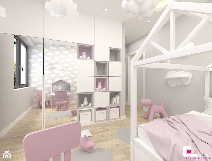 DOM W KOBYŁCE - Średni szary pokój dziecka dla dziecka dla dziewczynki, styl skandynawski - zdjęcie od CUBE Interior Design