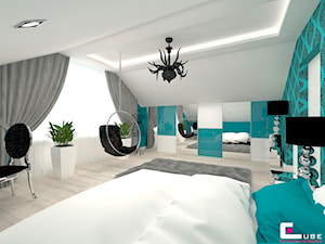 DOM POD LEGNICĄ - Duży szary niebieski pokój dziecka dla nastolatka dla chłopca, styl glamour - zdjęcie od CUBE Interior Design