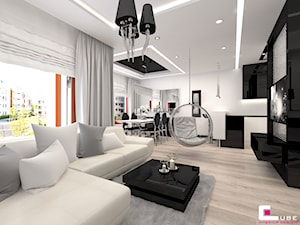 Mieszkanie w Trójmieście - Duży biały salon z jadalnią, styl glamour - zdjęcie od CUBE Interior Design