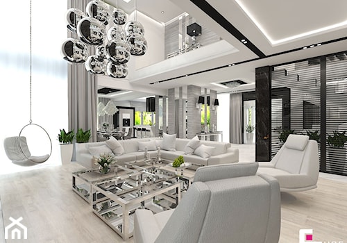 Projekt wnętrz domu w Wołominie - Duży biały salon, styl glamour - zdjęcie od CUBE Interior Design