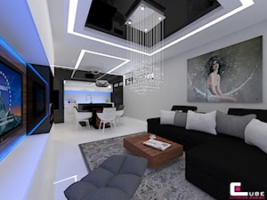 Mieszkanie w Nowej Woli pod Warszawą - Średni biały salon z kuchnią z jadalnią, styl nowoczesny - zdjęcie od CUBE Interior Design