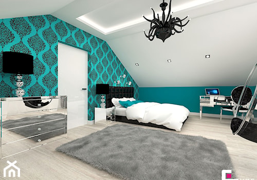 DOM POD LEGNICĄ - Duży biały niebieski pokój dziecka dla nastolatka dla chłopca, styl glamour - zdjęcie od CUBE Interior Design