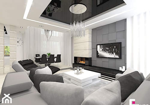 Projekt wnętrz domu - Średni szary salon z jadalnią, styl nowoczesny - zdjęcie od CUBE Interior Design