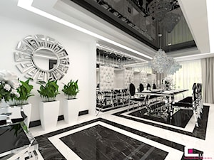 Dom w Chojnowie - Duża biała jadalnia jako osobne pomieszczenie, styl glamour - zdjęcie od CUBE Interior Design