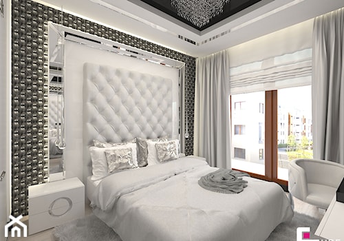 Mieszkanie w Trójmieście - Średnia biała szara z panelami tapicerowanymi sypialnia, styl glamour - zdjęcie od CUBE Interior Design