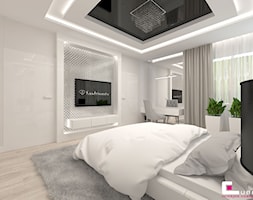 Projekt wnętrz domu w Wołominie - Średnia biała z panelami tapicerowanymi sypialnia, styl glamour - zdjęcie od CUBE Interior Design - Homebook