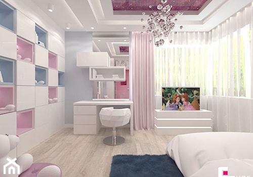 Projekt wnętrz domu w Wołominie - Średni biały szary pokój dziecka dla nastolatka dla dziewczynki, ... - zdjęcie od CUBE Interior Design