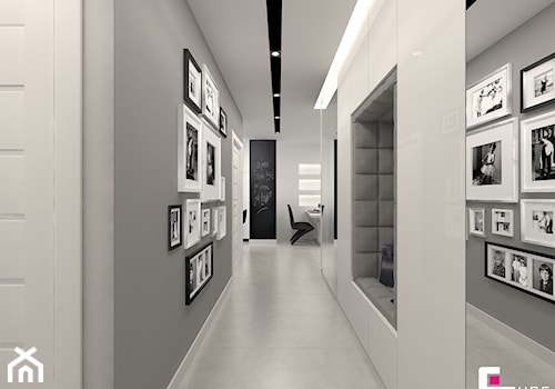 Mieszkanie 70 m2 w Warszawie - Średni biały szary hol / przedpokój, styl nowoczesny - zdjęcie od CUBE Interior Design