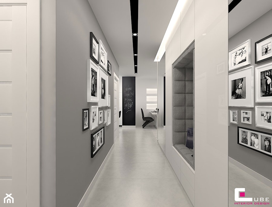 Mieszkanie 70 m2 w Warszawie - Średni biały szary hol / przedpokój, styl nowoczesny - zdjęcie od CUBE Interior Design