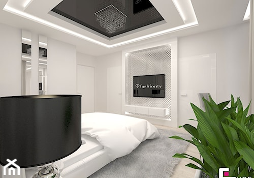 Projekt wnętrz domu w Wołominie - Duża biała szara sypialnia, styl glamour - zdjęcie od CUBE Interior Design