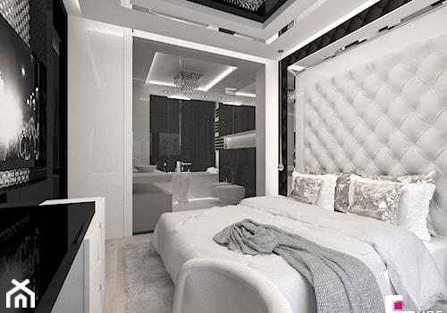 Mieszkanie w Trójmieście - Średnia biała sypialnia z łazienką, styl glamour - zdjęcie od CUBE Interior Design