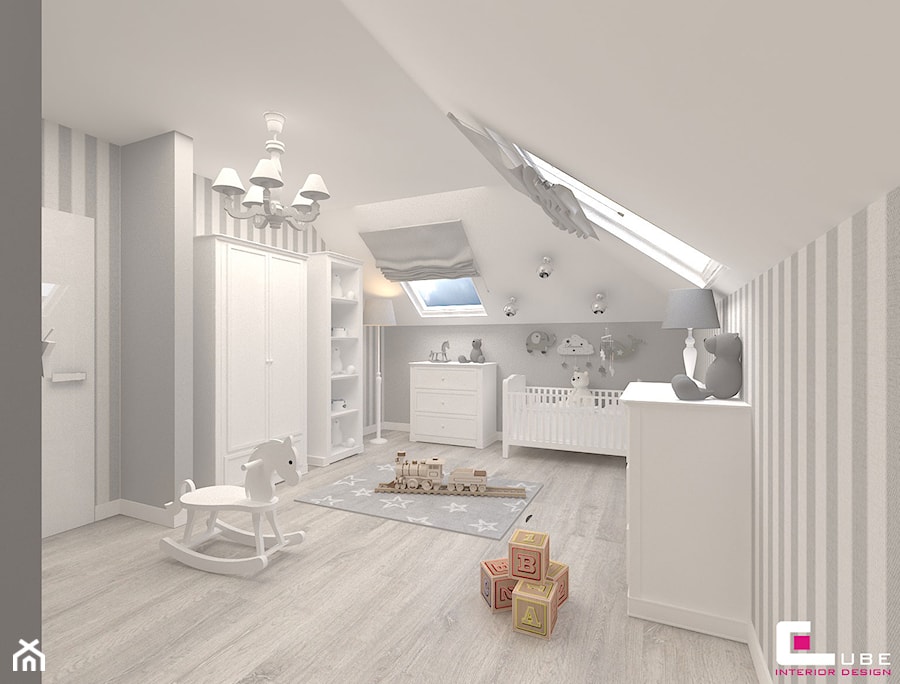Dom w Kępie Okrzewskiej - Średni biały szary pokój dziecka dla niemowlaka dla chłopca, styl tradycyjny - zdjęcie od CUBE Interior Design