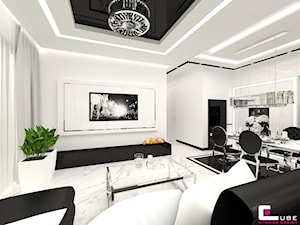 Mieszkanie pokazowe w Konstancinie-Jeziornie - Średni biały salon z jadalnią, styl glamour - zdjęcie od CUBE Interior Design