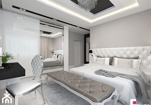 Projekt wnętrz domu - Duża szara sypialnia, styl nowoczesny - zdjęcie od CUBE Interior Design