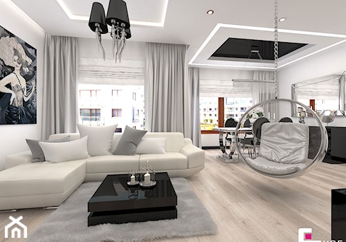 Mieszkanie w Trójmieście - Średni biały salon z jadalnią, styl glamour - zdjęcie od CUBE Interior Design