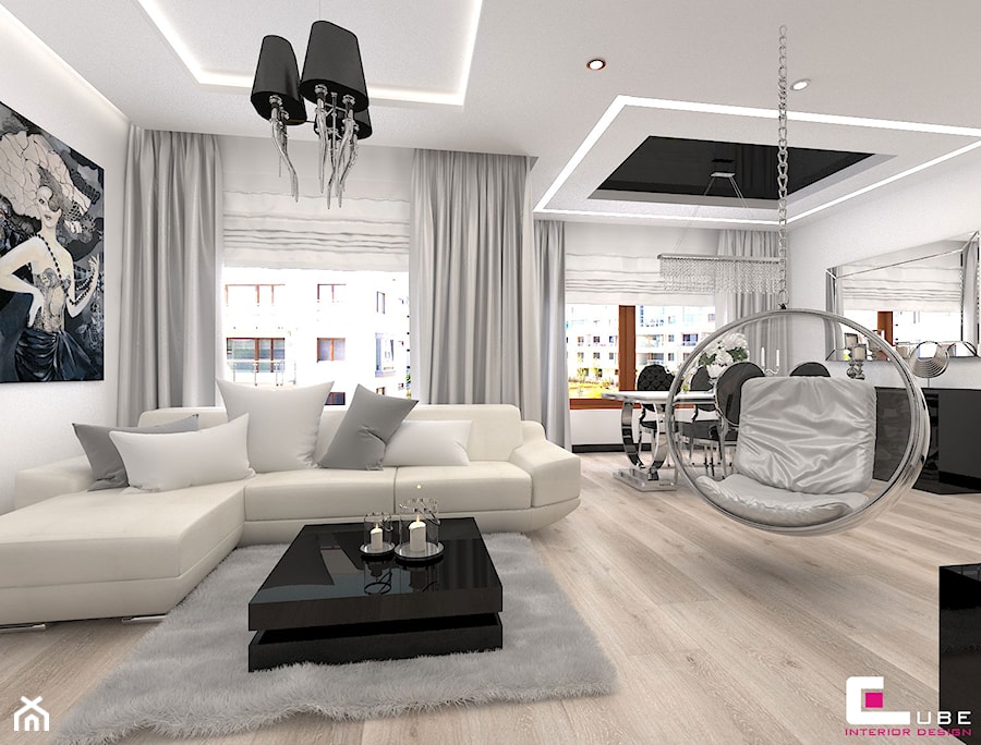 Mieszkanie w Trójmieście - Średni biały salon z jadalnią, styl glamour - zdjęcie od CUBE Interior Design