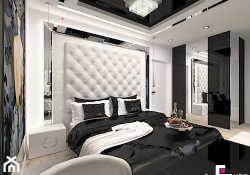 Dom w Elblągu - Średnia biała czarna sypialnia, styl glamour - zdjęcie od CUBE Interior Design