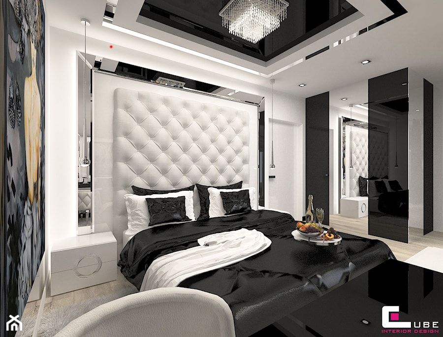 Dom w Elblągu - Średnia biała czarna sypialnia, styl glamour - zdjęcie od CUBE Interior Design