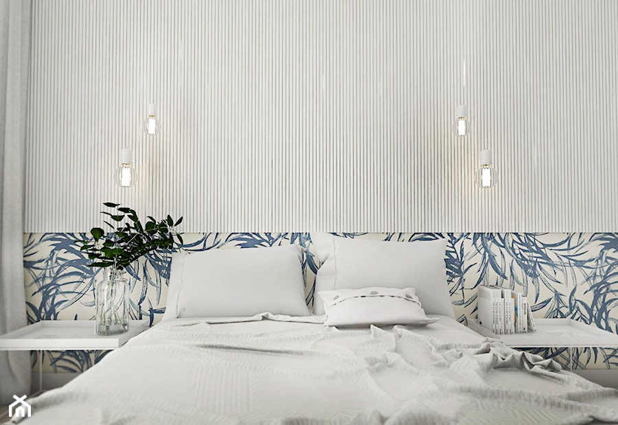 Mieszkanie II - Cztery Oceany Gdańsk - Mała biała niebieska sypialnia, styl nowoczesny - zdjęcie od Autors.KA