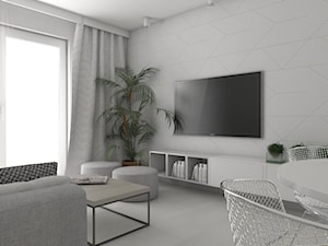 Mieszkanie II - Cztery Oceany Gdańsk - Mały biały salon z jadalnią z tarasem / balkonem z bibiloteczką, styl nowoczesny - zdjęcie od Autors.KA