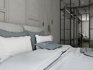 Mieszkanie - Reda - Duża szara z panelami tapicerowanymi sypialnia z garderobą, styl industrialny - zdjęcie od Autors.KA