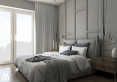 Mieszkanie - Reda - Średnia szara z panelami tapicerowanymi sypialnia, styl nowoczesny - zdjęcie od Autors.KA