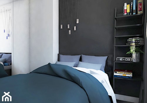 Mieszkanie - Gdynia Śródmieście - Mała biała czarna sypialnia, styl skandynawski - zdjęcie od Autors.KA