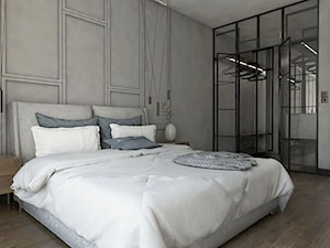 Mieszkanie - Reda - Średnia szara z panelami tapicerowanymi sypialnia z garderobą, styl nowoczesny - zdjęcie od Autors.KA