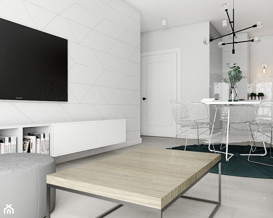 Mieszkanie II - Cztery Oceany Gdańsk - Mały biały salon z jadalnią, styl nowoczesny - zdjęcie od Autors.KA