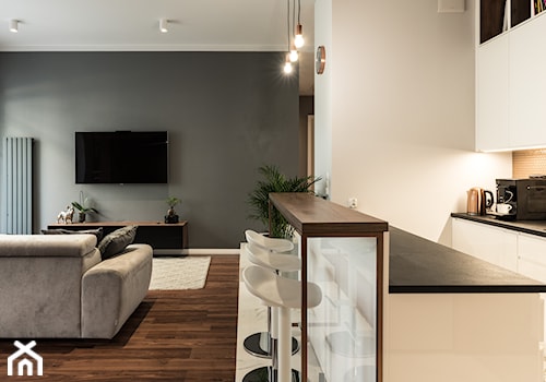 Apartament - Garnizon - Średni biały szary salon z kuchnią, styl nowoczesny - zdjęcie od Autors.KA