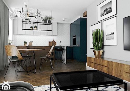 Mieszkanie - Gdańsk Nowa Morena - Średnia biała jadalnia w salonie w kuchni, styl glamour - zdjęcie od Autors.KA