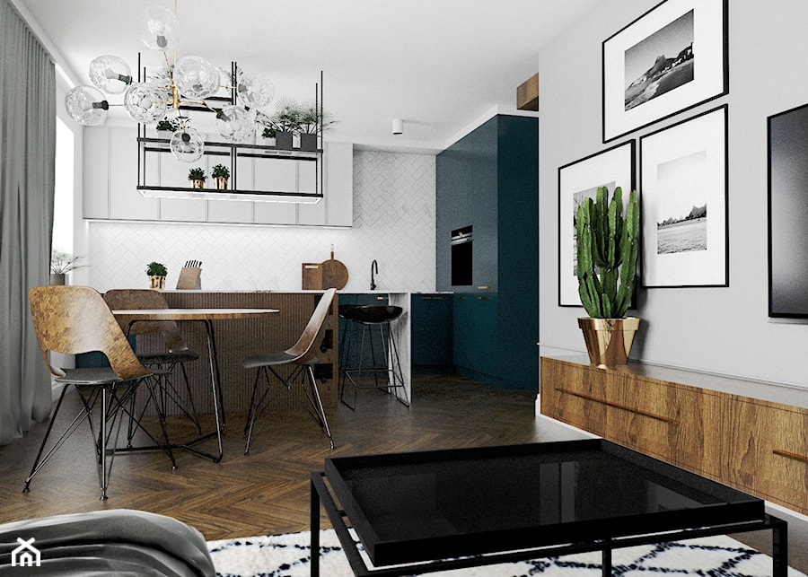 Mieszkanie - Gdańsk Nowa Morena - Średnia biała jadalnia w salonie w kuchni, styl glamour - zdjęcie od Autors.KA