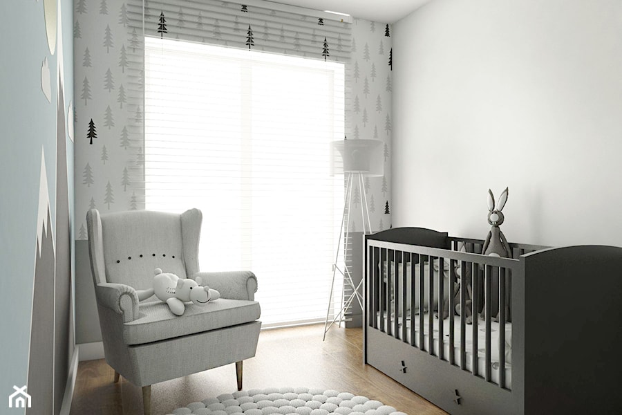 Mieszkanie - Reda - Mały biały miętowy szary pokój dziecka dla niemowlaka dla chłopca, styl nowoczesny - zdjęcie od Autors.KA