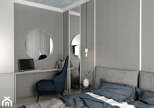 MIESZKANIE - GDAŃSK - NADMORSKIE - Mała szara z biurkiem sypialnia, styl glamour - zdjęcie od Autors.KA