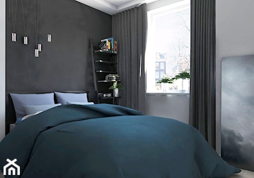 Mieszkanie - Gdynia Śródmieście - Mała średnia biała czarna szara sypialnia, styl skandynawski - zdjęcie od Autors.KA