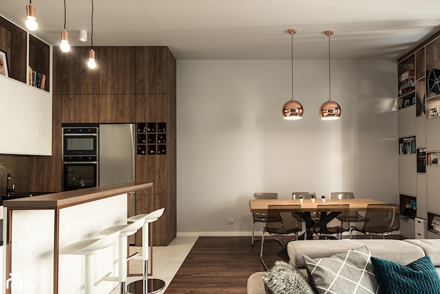Apartament - Garnizon - Średnia biała jadalnia w salonie, styl nowoczesny - zdjęcie od Autors.KA