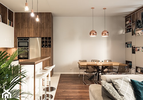 Apartament - Garnizon - Średnia szara jadalnia w salonie w kuchni, styl nowoczesny - zdjęcie od Autors.KA